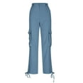 thumbnail image 4 of DPTALR Women's High Waisted Wide Leg Cargo Pants With Pockets Military Trousers,Blue,Size L, 4 of 9