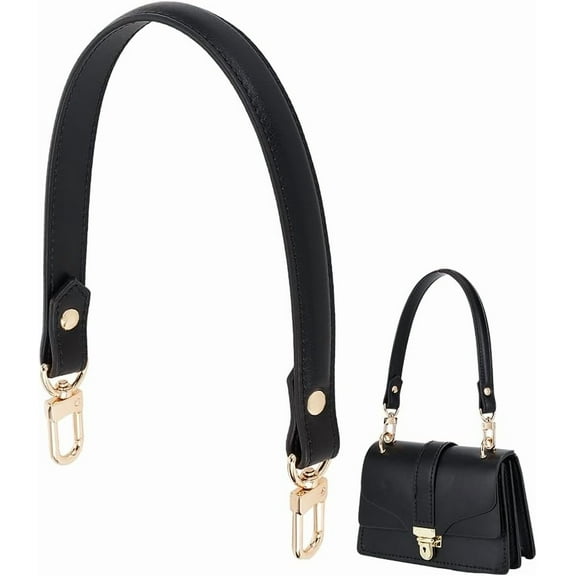 Black Genuine Leather Purse Strap 17.7 inch Short Bag Strap Bag Handle Replacement Leather Straps with Alloy Clasps for Tote Purse Briefcase Underarm Bag DIY Handbag Making diy