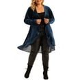 thumbnail image 2 of Agnes Orinda Women's Plus Size Cardigan Ruffled Asymmetric Open Front Long Velvet Jackets 1X Dark Blue, 2 of 6