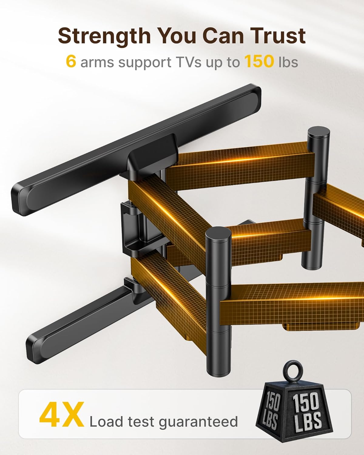monTEK Full Motion TV Wall Mount for 43–95" TVs, 22" Long Arm Extension, 150 lb Capacity, Swivel Tilt Leveling, VESA 200x200–800x400, Fits 16"/18" Studs
