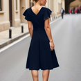 thumbnail image 6 of Women's Peplum Hem Midi Dress Short Sleeve Round Neck Solid Color Casual Dresses Navy L, 6 of 6