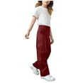 thumbnail image 4 of IVEYRTF Boys Solid Color Cargo Pants Elastic Waist Multiple Pockets Kids Straight Leg Fall Winter Casual Trousers for Everyday Wear(Wine,11-12 Years), 4 of 7