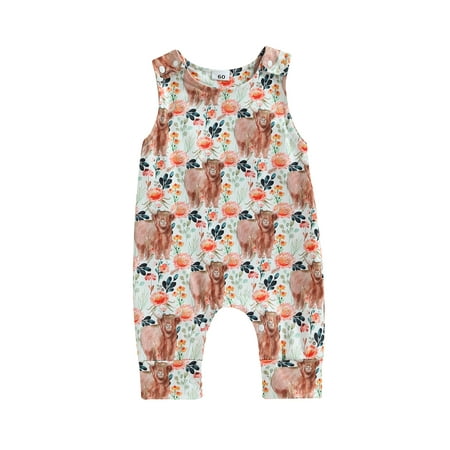 

Western Baby Boy Girl Cow Print Sleeveless Romper Bodyuist Crewneck Onesie Jumpsuit Cute Summer Outfits