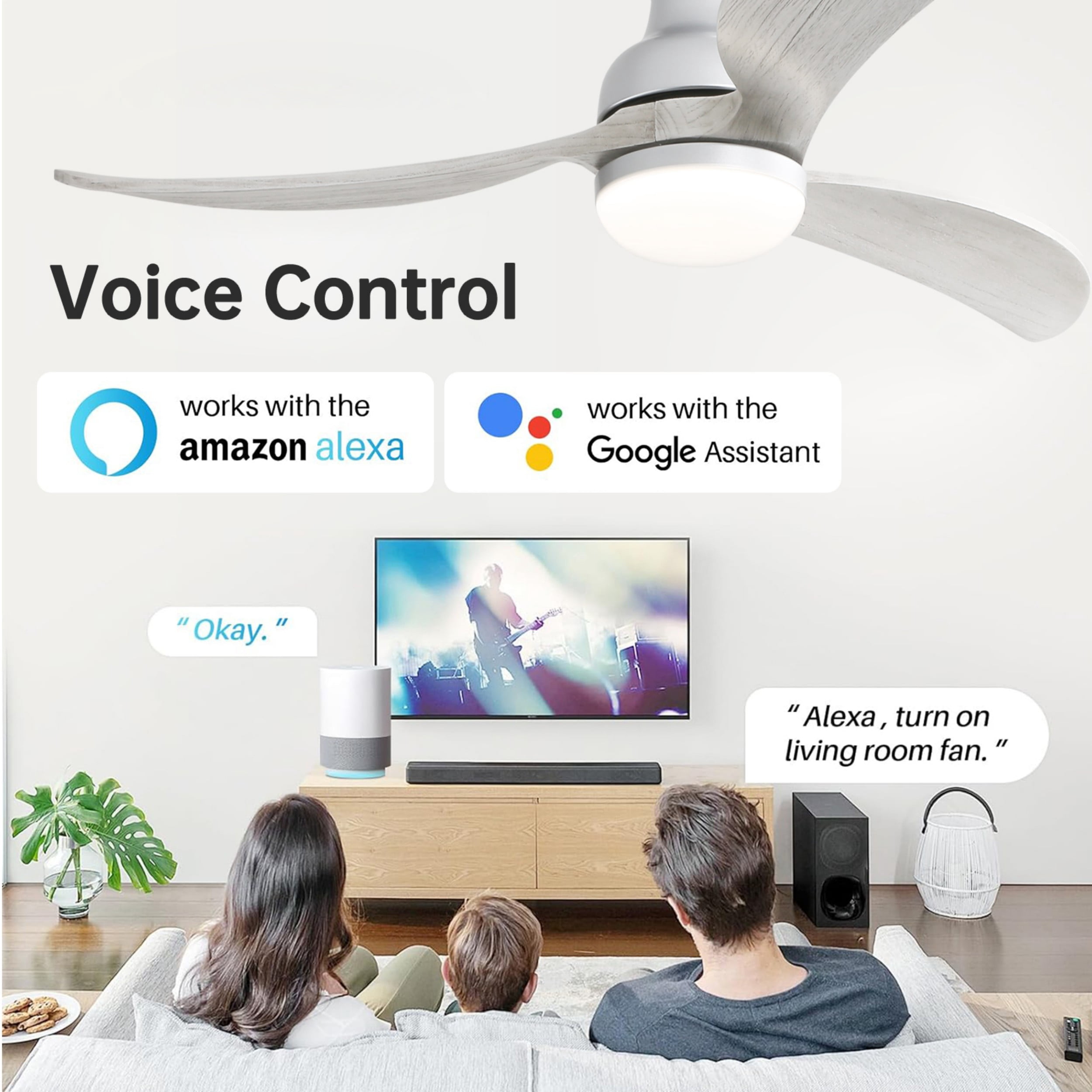 Sofucor 52" Smart Ceiling Fan with Light and Remote Phone Control Silver with Gray Blades