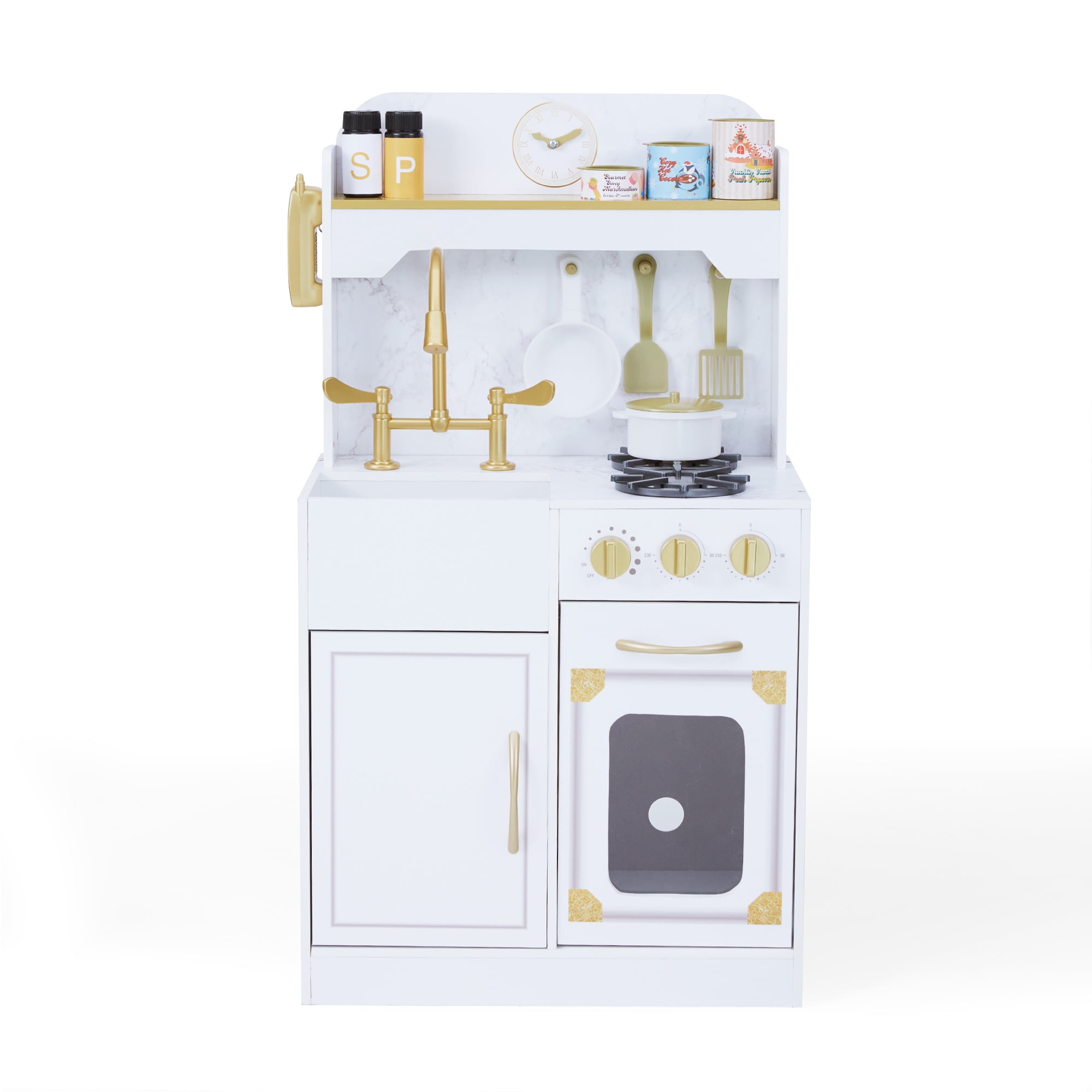 Cuisine Jouet En Bois Pour Enfants Tiny Land - Avec Kit De Découpe, Poêle Et Accessoires - Dimensions 55x30x60 Cm, Hauteur Comptoir 40 Cm - 7