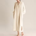 thumbnail image 6 of Annhoo Nightgowns for Women Cotton Comfortable Pleated Loose Plain V Neck Long Sleeve Nightdress Fashion Clothes, 6 of 6