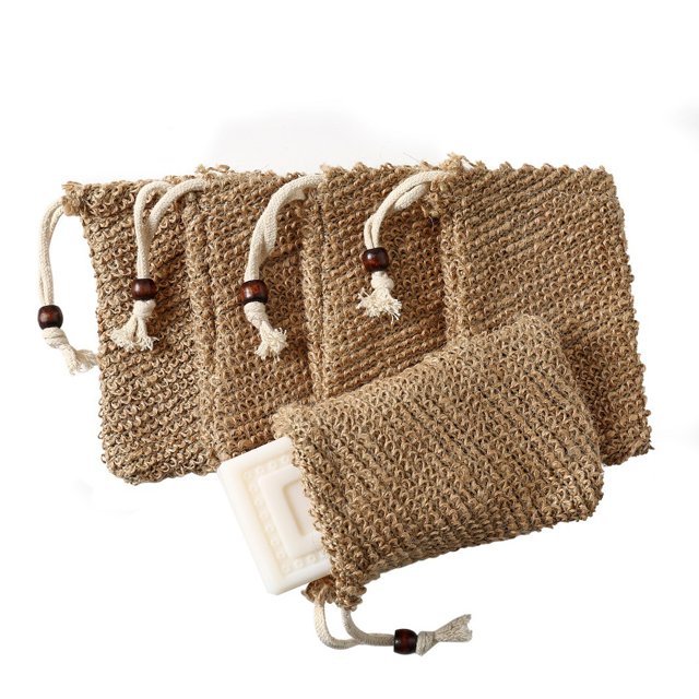 Bolsa de jabón de Sisal de 5 uds., 12x14cm, bolsa de jabón exfoliante, bolsa de jabón Natural, bolsa de jabón para ducha, bolsa de jabón con cordón para baño