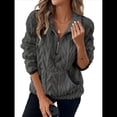 thumbnail image 2 of Suéter de Larga con Cremallera de un Cuarto para Mujer, Sudadera de Forro con Capucha, Sudaderas con Solapa, Suéteres Cálidos con Bolsillos. Gris Oscuro L, 2 of 9