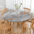 thumbnail image 3 of Gray Marble Orange Line Pattern Round Fitted Tablecloth with Elastic Edge,Dining Table Cover Waterproof,Outdoor Round Tablecloth for Camping,Dining,Indoor and Outdoor, 3 of 7