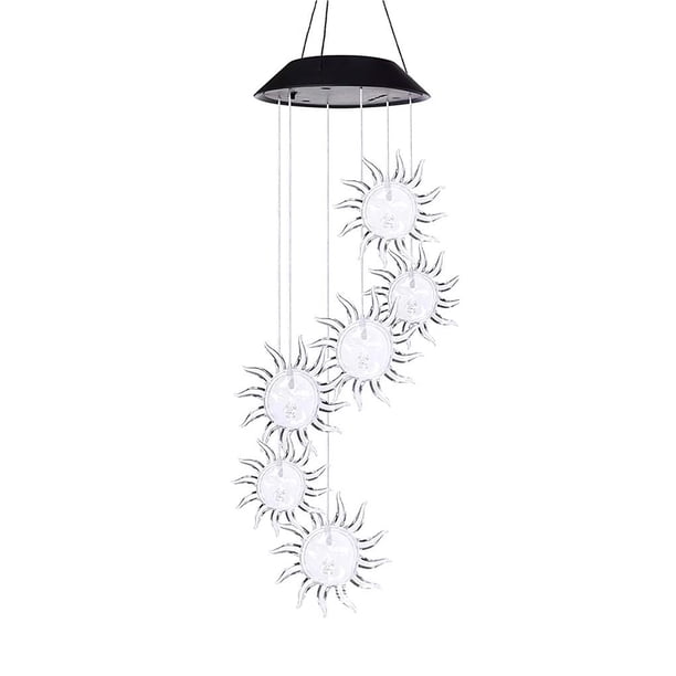 Inteprter Campanas de viento Luz 600mAh Carillón de viento solar con luz colorida Lámpara de campanas de viento LED decorativas Campanas de viento LED Iluminación navideña Inteprter HA019468-00