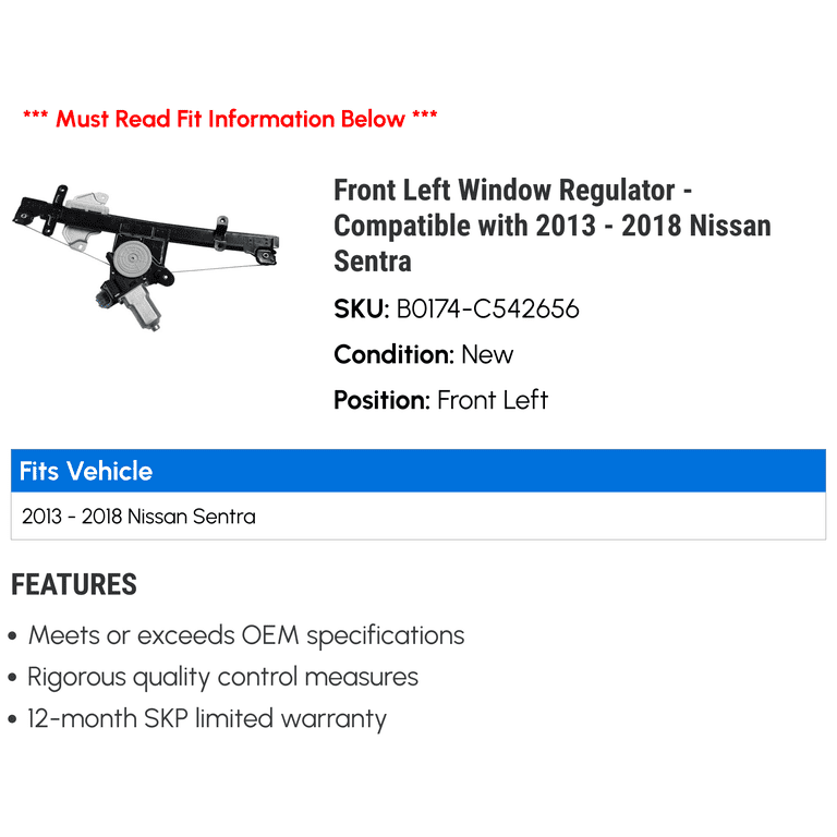 2018 Nissan Sentra - Window Regulator and Motor Assembly