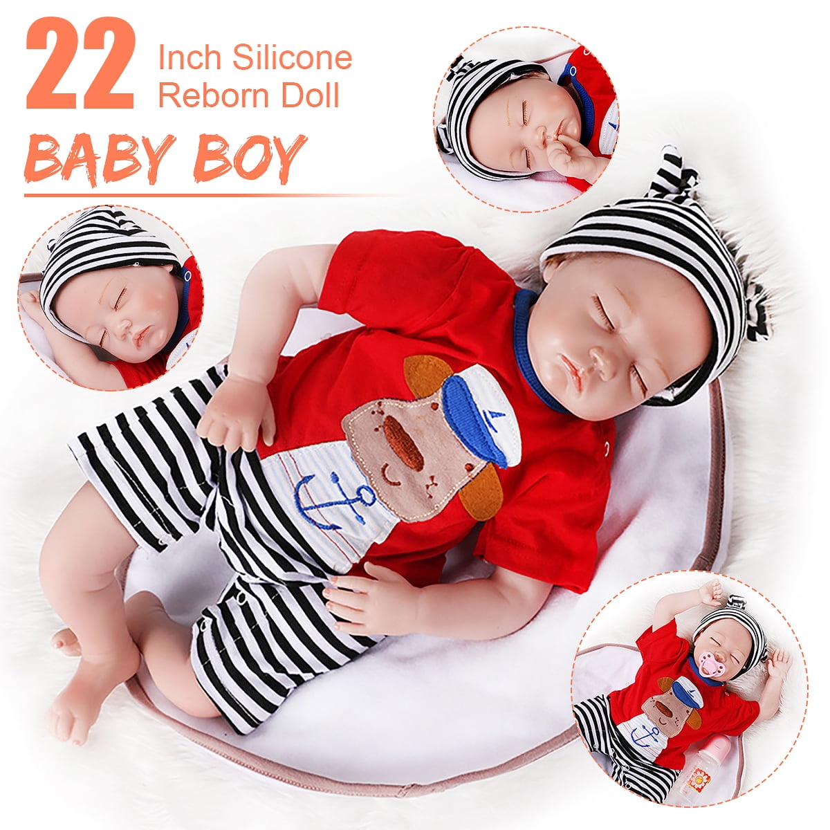 22" Lifelike Reborn Baby Boy Doll Full Body Vinyl Silicone Bathe Newborn Dolls 