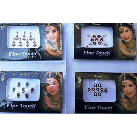 Lightahead® 4 Pack Maroon Bollywood Head Bindi Tattoo – Stick On Reusable Indian Art Rhinestone Bindi Set
