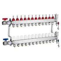 KFFKFF 12-Outlet Hydronic Floor Heating Manifold, Stainless Steel, Compatible with 1/2" PEX Pipes, Includes 1/2" Connectors for Efficient Radiant Floor Heating Setup