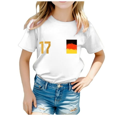 

Girls Graphic Tees 2024 European Cup Team Printed Short Sleeve Round Neck Girl T-Shirts for Kids