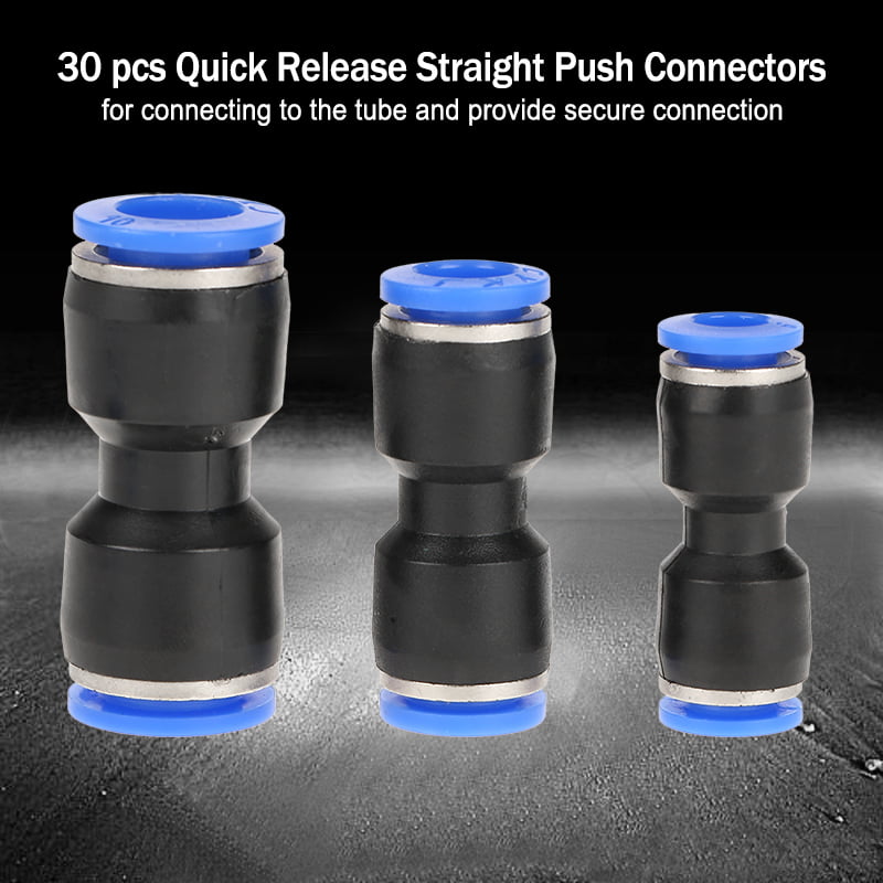 30pc Pneumatic Push Connectors Quick Release Air Line Fittings 1/4 5/16 3/8 Tube