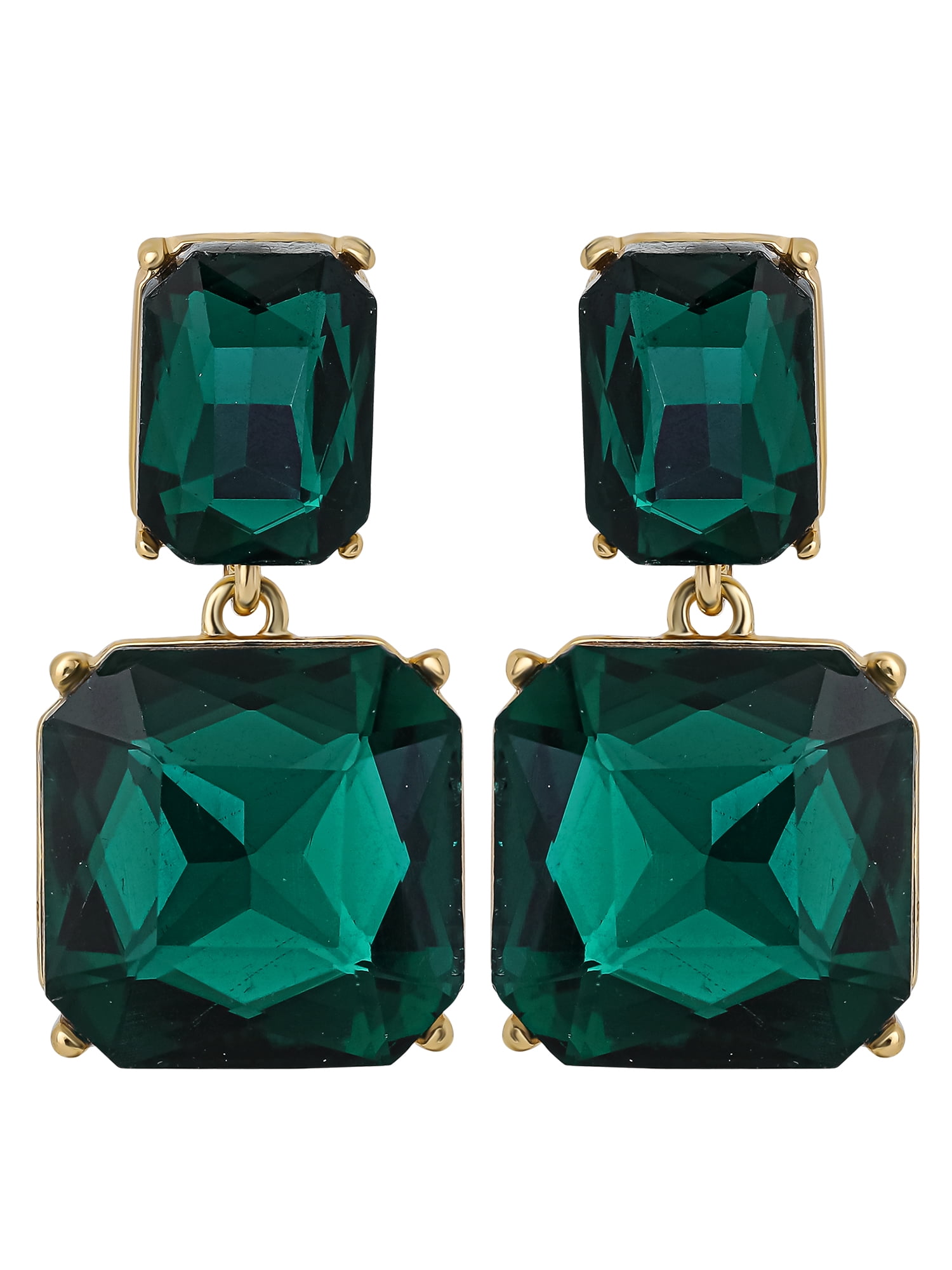 Jessica Simpson Women's Double Drop Green Stone Earrings