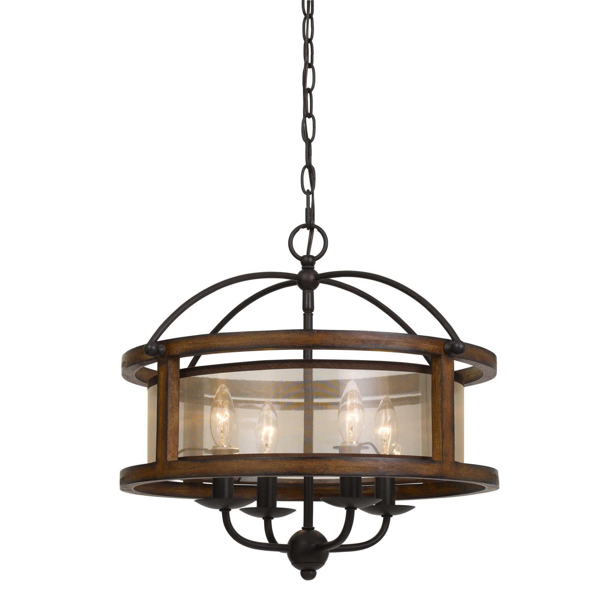 Wooden Round Frame Chandelier with Candle Design Holders, Brown