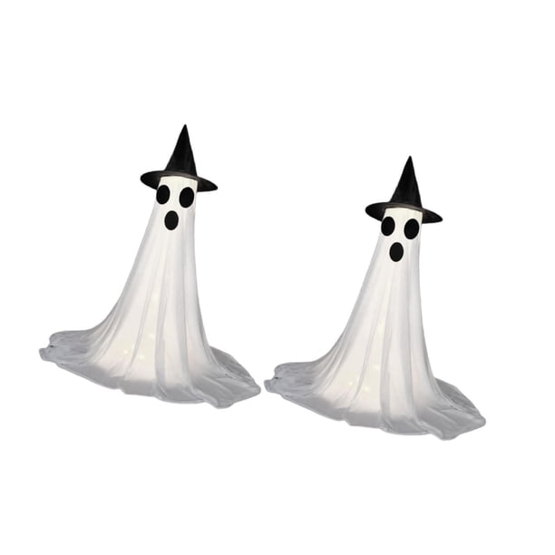 2 piezas de adornos colgantes de Halloween, figuras de fantasmas con sombreros y LED 12 m