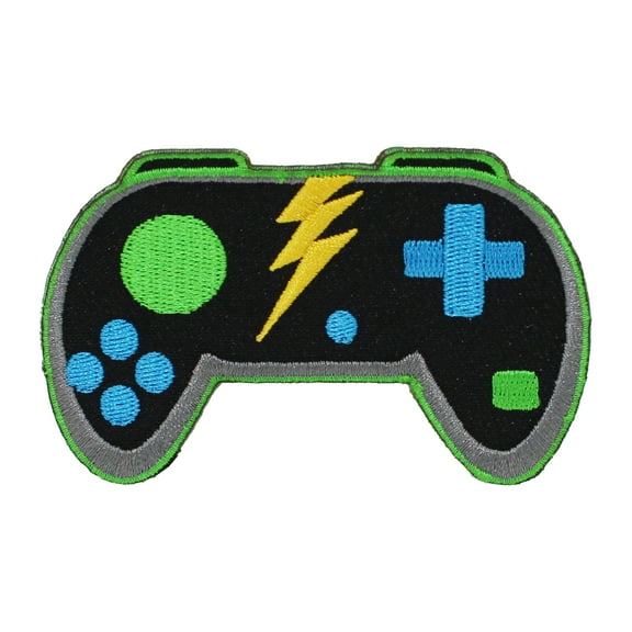 Gwen Studios Embroidered Black Game Controller Iron-on Patch Applique, 3.2" x 2.1"
