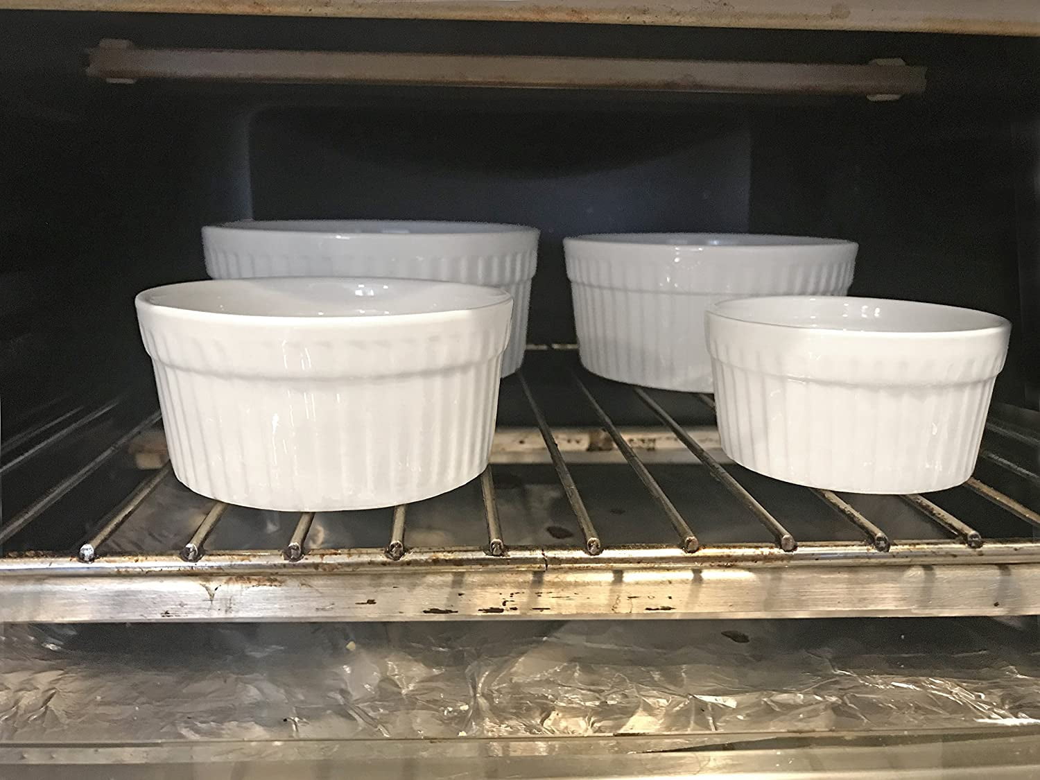 DOWAN Lot de 6 ramequins en céramique avec couvercles pour crème brûlée, soufflé, sauces, crème pâtissière, 237 ml, blanc