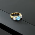thumbnail image 4 of Gem Stone King 18K Yellow Gold Plated Silver Swiss Blue Topaz and Lab Grown Diamond Engagement Ring for Women | 3.73 Cttw | Round 8MM | Gemstone November Birthstone | Size 9, 4 of 4