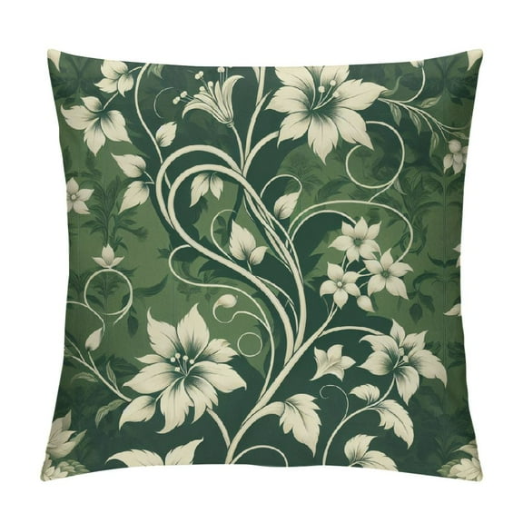 Creowell Sage Green Spring Pillow Covers 18x18 , Rustic Vintage Flower Pattern Decor Spring Throw Pillows Outdoor Farmhouse Decorative Cushion Case Decorations for Home Couch Sofa