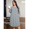 thumbnail image 2 of SHOWMALL Women's Plus Size Nightgowns 3/4 Sleeve Sleepwear Button Down Sleep Dress with Pockets XL-5XL, 2 of 7