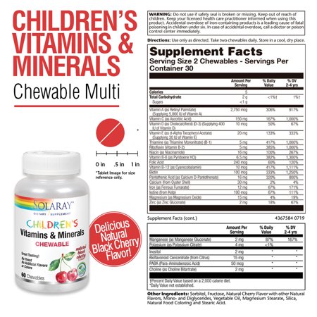 ソラレー 子供用 ビタミン &amp; ミネラル チュアブル 60粒 30回分 ブラックチェリー風味 Solaray Kids Vitamins &amp; Minerals Chewable black cherry