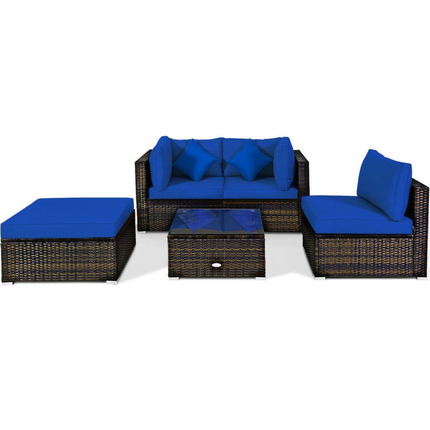 Aimee Lii 5 Pcs Outdoor Patio Rattan Furniture Set Sectional Conversation with Cushions, Outdoor Patio Set, Navy