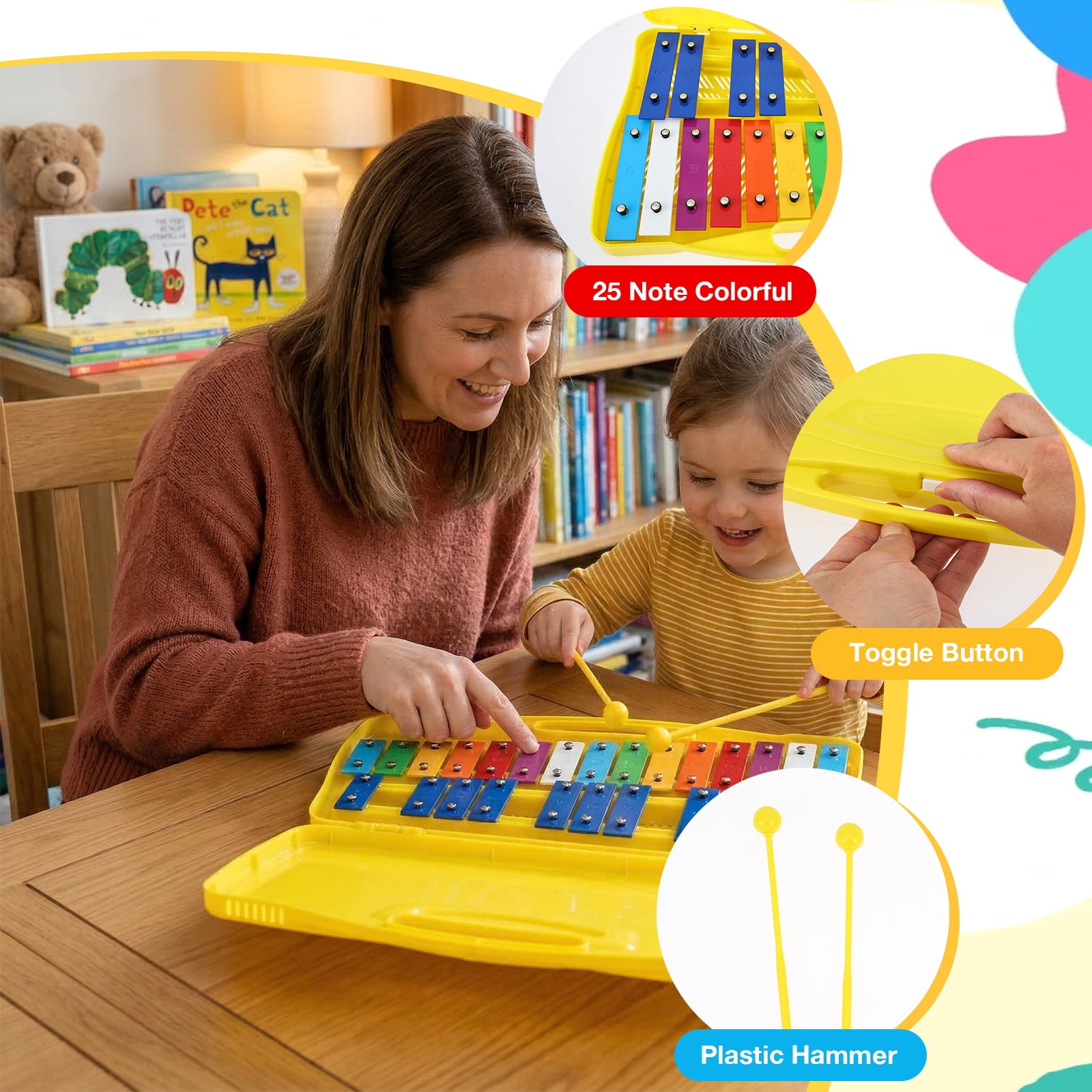 Grusce 25 Tone Xylophone Glockenspiel Colorful Wooden Xylophone with 2 Mallet Music Instrument for Beginner and Music Education