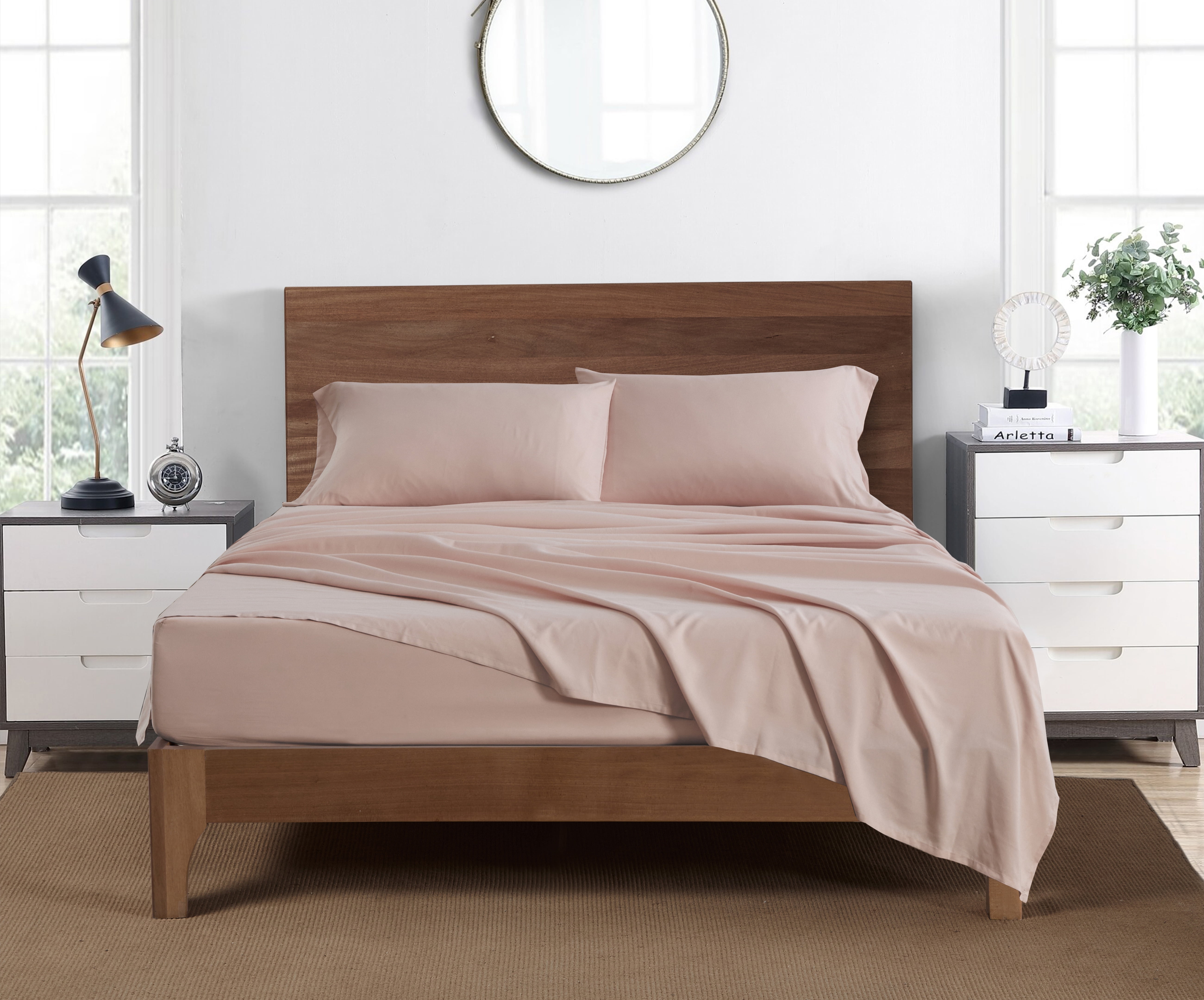 Mainstays Super Soft Brushed Microfiber Bed Sheet Set, King, Pink Blush, 4 Piece