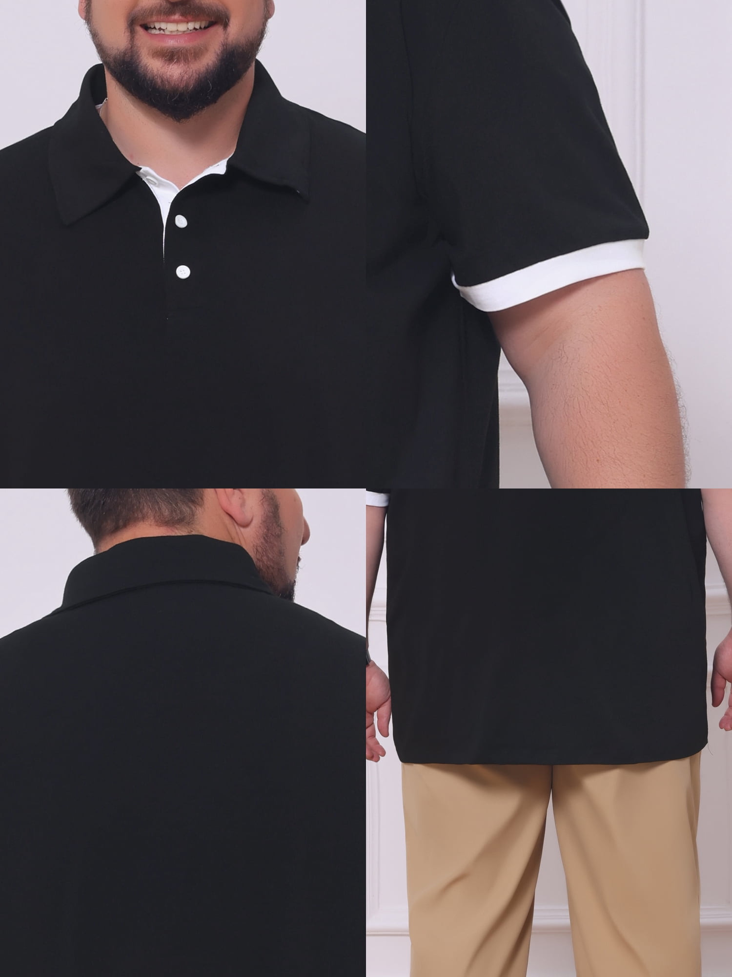 DARING DIVA Men's Big Tall Business Short Sleeve Office Knitted Golf Shirts 2XL Black