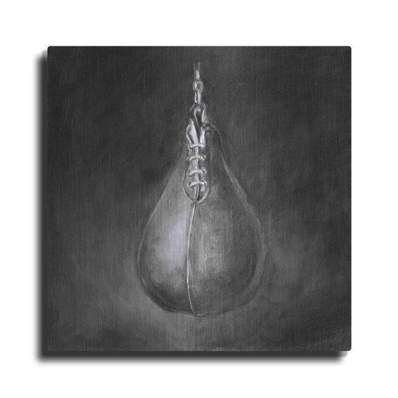 Luxe Metal Art 'Rustic Sports II Black and White' by Ethan Harper, Metal Wall Art, 12"x12"