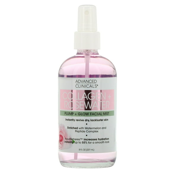 Advanced Clinicals, Collagen + Rosewater, Pump + Glow Facial Mist, 8 fl oz (237 ml)