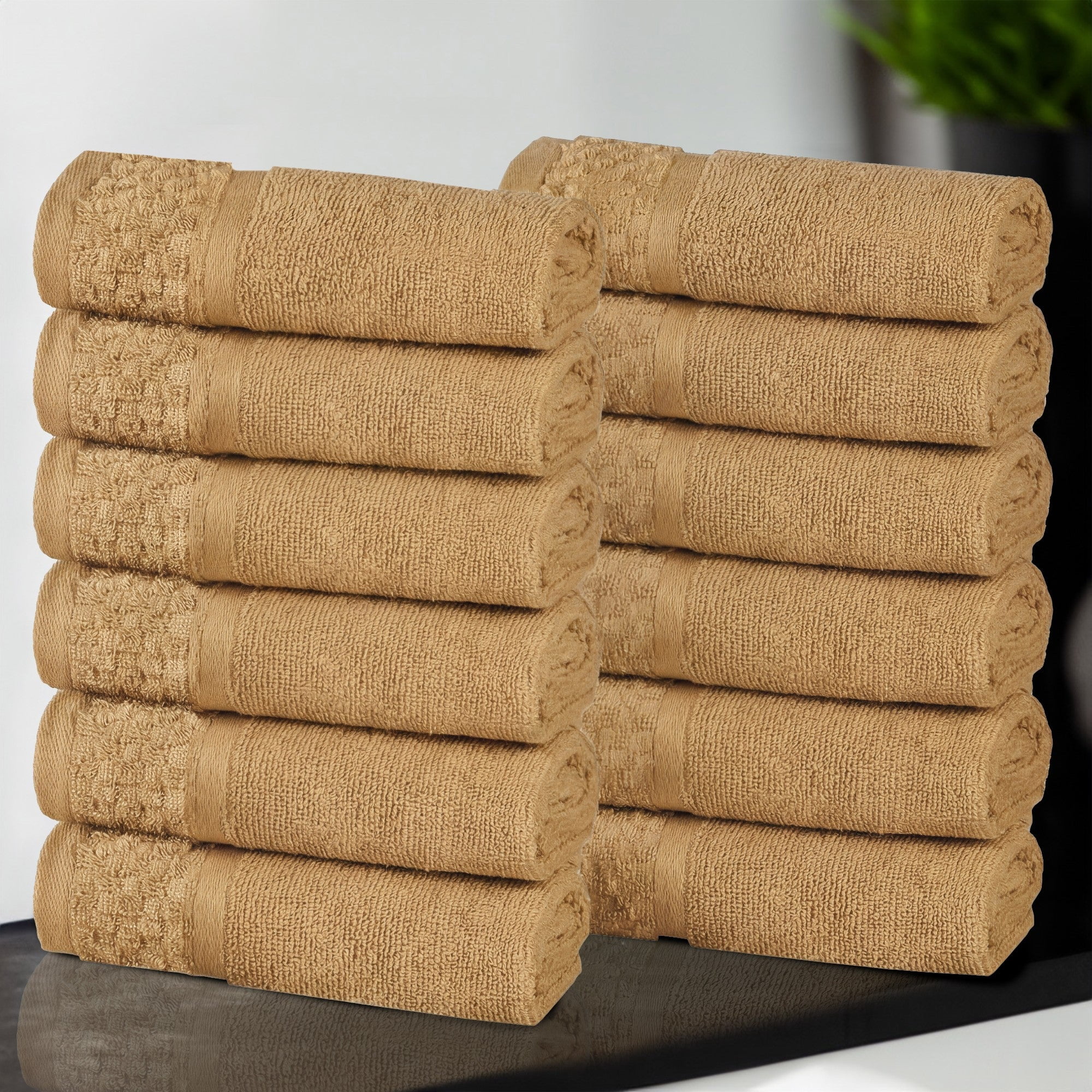 Superior Modern Cotton 12 Piece Washcloth and Face Towel Set Solid, Bronze
