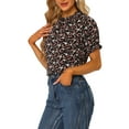thumbnail image 5 of Allegra K Women's Floral Ruffled Short Sleeve Ruffle Neck Casual Blouses, 5 of 6