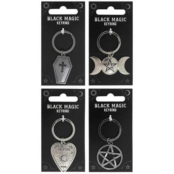 Pack of 24 Metal Occult Triple Moon Pentagram Coffin Planchette Keychains