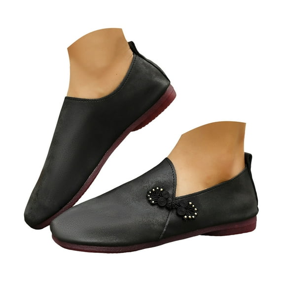 Mepaouo Women's Flat Shoes Comfortable Casual Slip on Walking Loafers Soft Leather Officce Work Flats