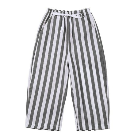 Ulitacool Pants For Boys Straight Leg Minimalist Striped Pants Elastic Waist Pants Base Retro Trousers Black 120