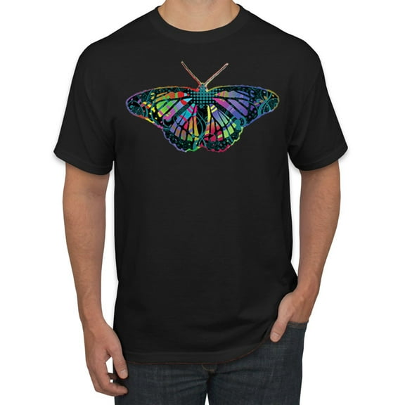 Wild Bobby, Colorful Rainbow Patterned Butterfly Animal Lover Men's Graphic T-Shirt, Black, Small