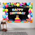 thumbnail image 4 of Happy Birthday Party Banner Backdrop, Boys Girls Colorful Balloons Black Birthday Party Decorations Backdrop, Cartoon Cake Background for Children Birthday Party Celebrate Banner Props 7X5ft, 4 of 5