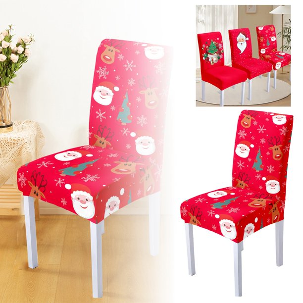 Funda Elástica Para Silla De Comedor Con Estampado Navideño Protector Elástico Para Silla De Navidad Para Decoración Navideña Funda Universal Elástica Para Silla De Comedor Para El Hogar Serie Roja