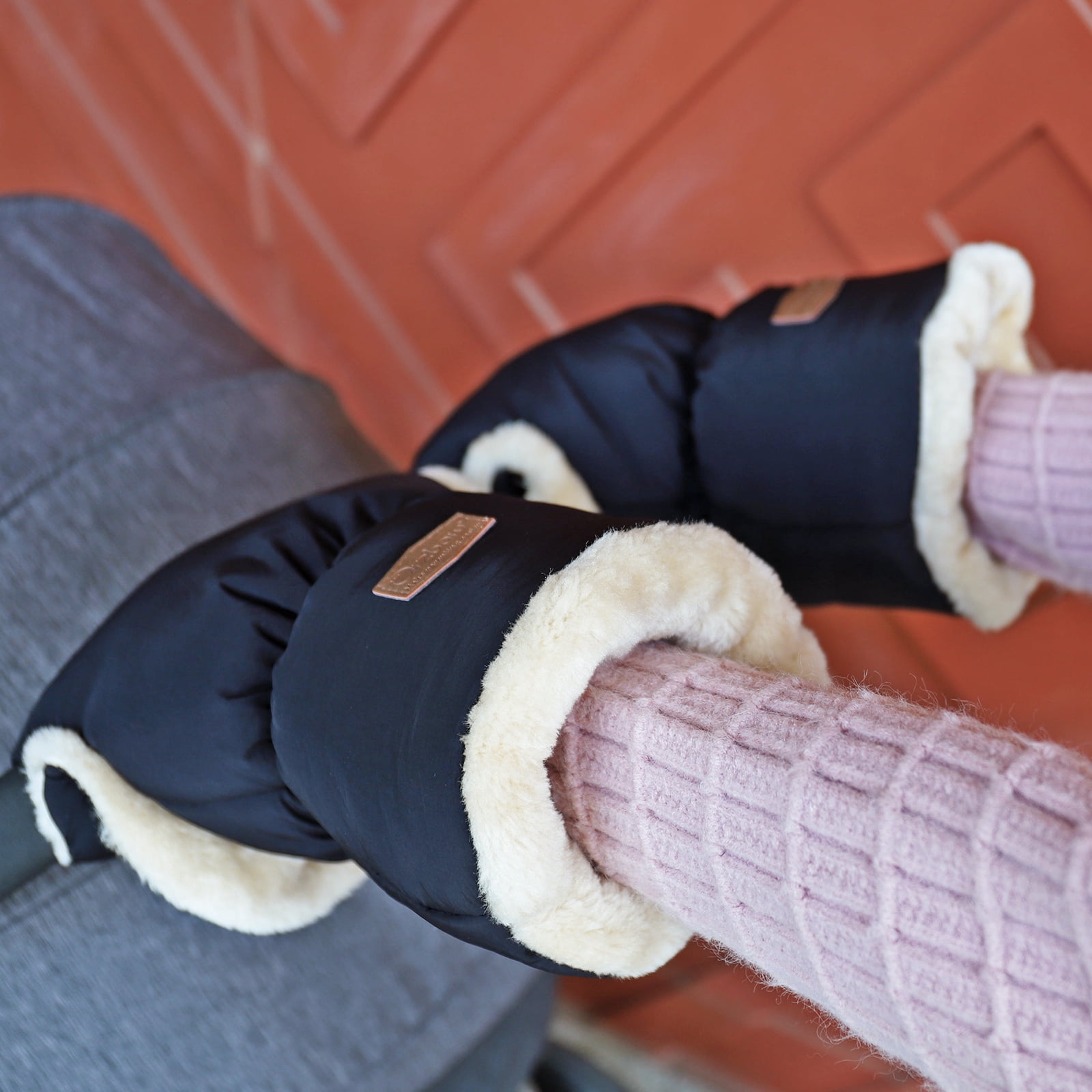 Orzbow Faux Sheepskin Gloves for Stroller, Universal Winter Anti-Freeze Stroller Mittens, Waterproof Warm Extra Thick HandMuff for Stroller Accessories, Dark Grey