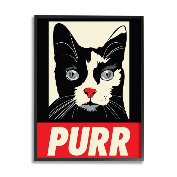 Stupell Industries Purr Text Vintage Cat Red Black Pictural Sign Framed Wall Art, 16 x 20, Design by Rachel Caldwell