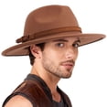 thumbnail image 5 of BadPiggies Vintage Fedora Hat for Men & Women Wide Brim Felt Hats with Belt Buckle (Khaki), 5 of 9