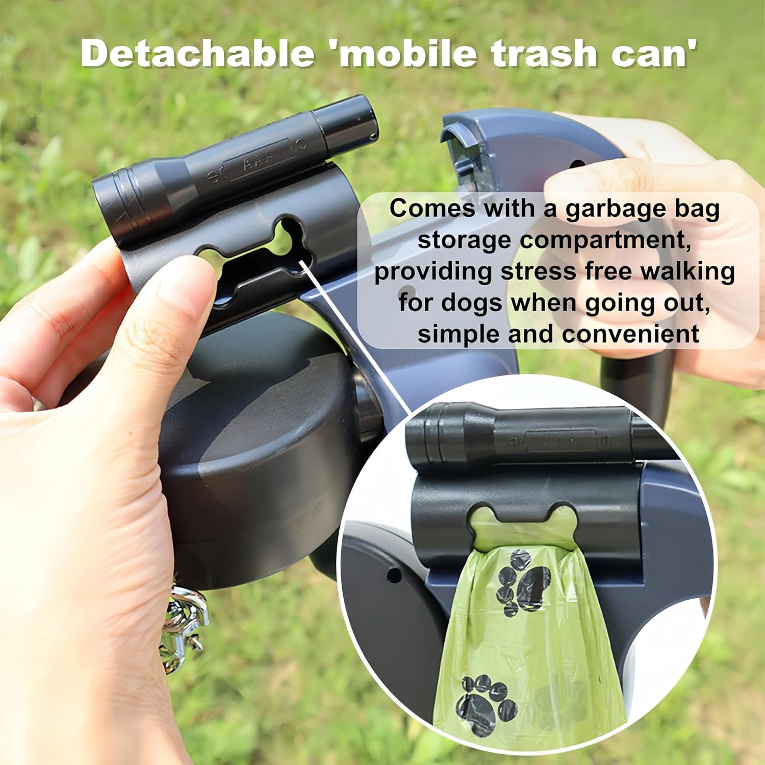 Dual Retractable Dog Leash with LED Light & Waste Bag Holder, Tangle Free
