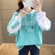 thumbnail image 2 of Sudadera con capucha de manga larga para mujer, suéter con capucha de patchwork suelto, azul, L kenally AP001297-10B, 2 of 7