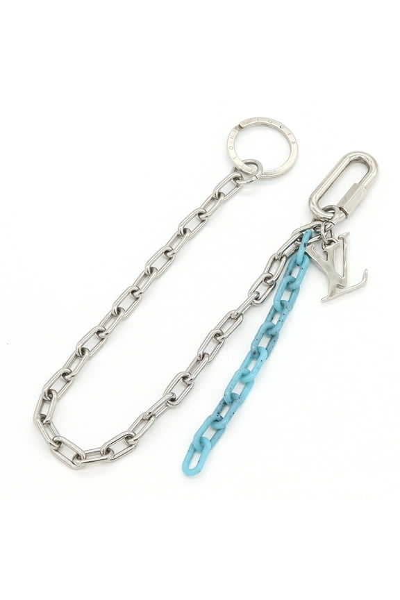 Pre-Owned Louis Vuitton Wallet Chain Keychain LV Shape MP2619 Silver Light Blue Metal Plastic...