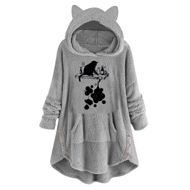 Chaquetas para mujer, sudaderas con capucha cálidas de invierno a la moda, abrigo con capucha de felpa Irregular con estampado de retales de leopardo, Tops Odeerbi ODB-3
